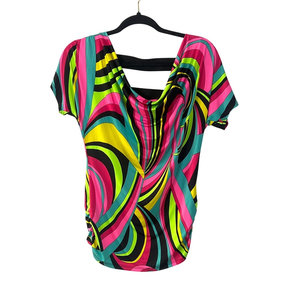 Vintage K Dream Y2K Neon Psychedelic Swirl Cutout Clubwear Top Medium Streetwear